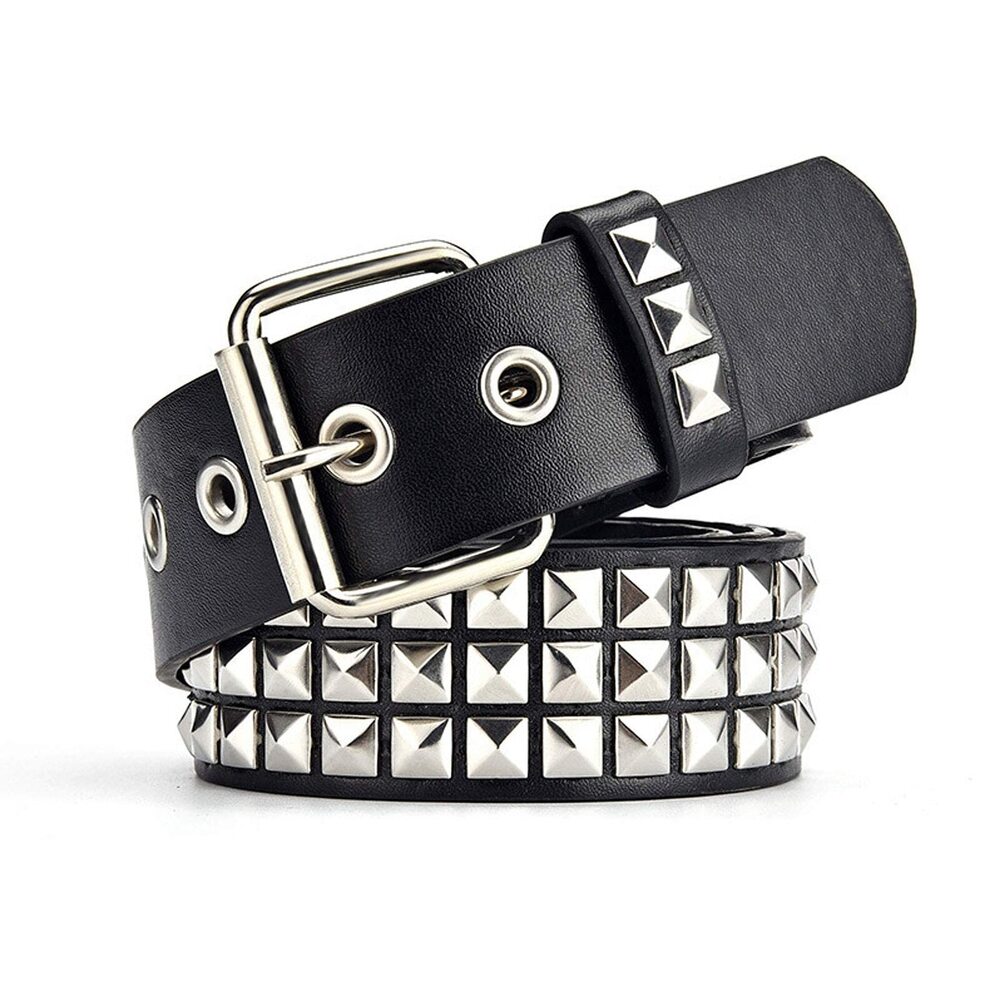 6988 Black Studded Belt Punk Rock Rivet Grommet Threads With Bright